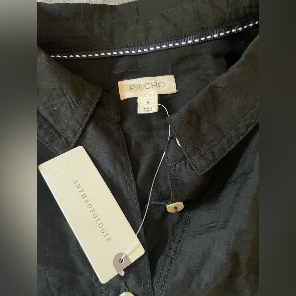 Pilcro Anthropologie Black Button-Front Bodysuit Blouse with Collar - Picture 5 of 13